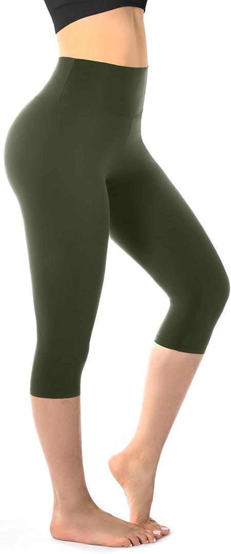 Walifrey Capri Leggings for Women, Buttery Soft High Waisted Leggings for Gym Yoga Workout (Large-X-Large, Green)