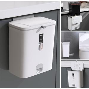 Sooyee Trash Can with Lid,2.4 Gallon Small Trash Can,Hanging or Standing Plastic Compost Bin for Cupboard/Bedroom/Office/Camping/Kitchen/Bathroom,Waste Basket,White (With Inner Barrel) Sooyee Trash Can with Lid,2.4 Gallon Small Trash Can,Hanging or Standing Plastic Compost Bin for Cupboard/Bedroom/Office/Camping/Kitchen/Bathroom,Waste Basket,White (With Inner Barrel)