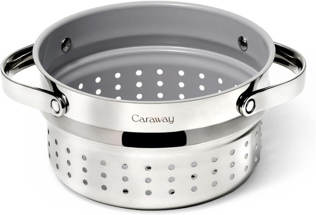 Caraway Steamer - Stainless Steel Steamer with Handles - Non Stick, Non Toxic Coating - Steam Veggies, Seafood, and More - Compatible With Our Dutch Oven or Sauce Pan - Small