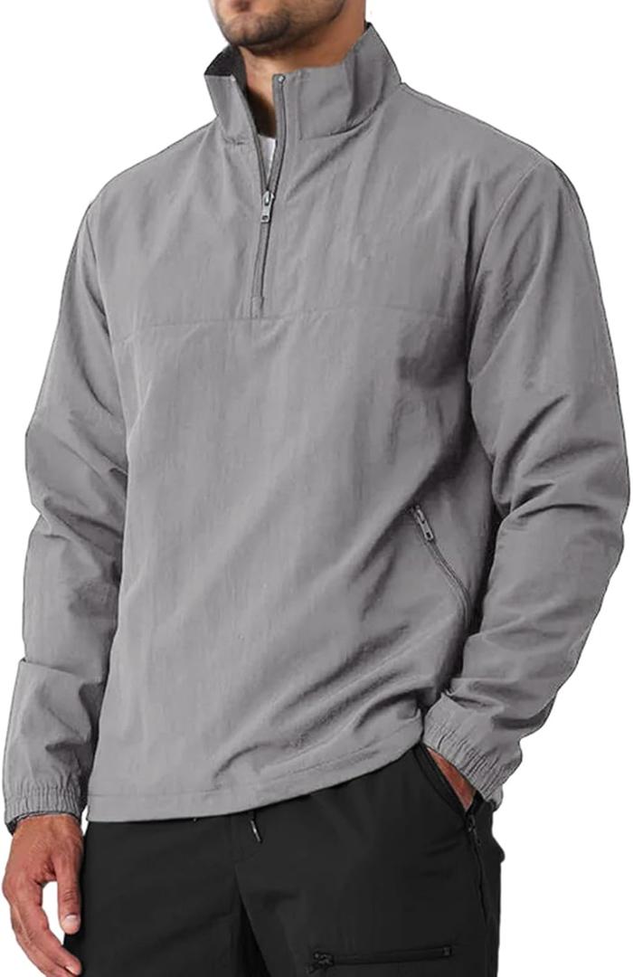 Men's Casual Quarter Zip Pullover Golf Windbreakers Athletic Lightweight Jacket Hiking Running Sweatshirt with Pockets (Large)