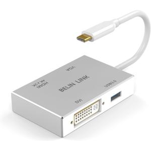 USB C to HDMI DVI VGA USB 3.0 Adapter,USB 3.1 Type-C 4in1 Hub to HDMI DVI 4K VGA USB Adaptor Converter (Thunderbolt 3 Compatible), USB-C Adapter for MacBook/MacBook Pro air/Surface pro (TC 4IN1)