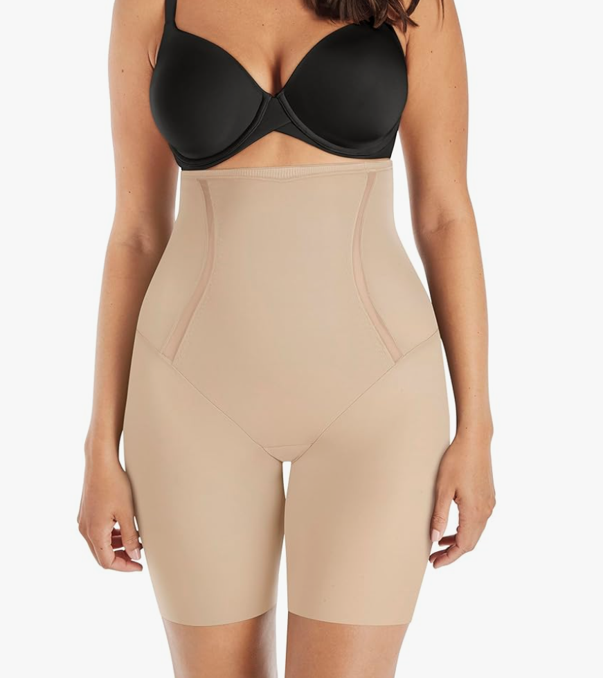 Maidenform womens Shapewear High-waist Thigh Slimmer, Tummy Control Thigh Slimmer, Firm Control Shapewear for Women, Size M, Latte Lift