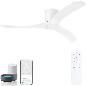 52 Inch Smart Ceiling Fans Without Lights, Low Profile Flush Mount Ceiling Fan with Alexa & Remote Control, 6 Speed Reversible Quiet DC Motor, White Ceiling Fan for Bedroom Living Room Patio