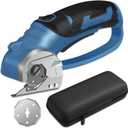 Cordless Electric Scissors, 4V Box Cutter & Cardboard Cutter with 2 Titanium Blades - Rotary Cutter with LED Light for Fabric, Leather, Carpet, Plastic, Crafting + Storage Case (Steel Blue)