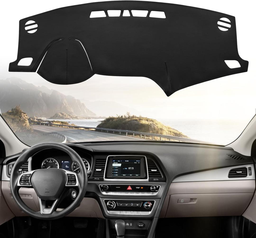 Leather Dashboard Dash Cover Mat Carpet PU Compatible with 2015-2017 2018 2019 Hyundai Sonata