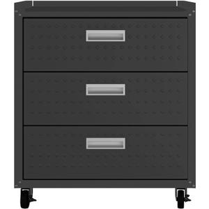 Manhattan Comfort Fortress Textured Metal 31.5" Garage Mobile Chest with 3 Full Extension Drawers in Charcoal Grey