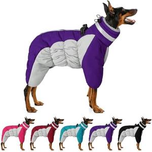 MIGOHI Full Body Dog Coat, Reflective Winter Coat with Harness, Turtleneck Fleece Jacket for Small to Large Dogs, Four-Legged Windproof Waterproof Snowsuit with Zipper M