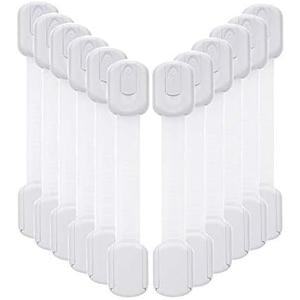 12 Pack Vkania Baby Proofing Cabinet Strap Locks - Child Safety Drawer Cupboard Oven Refrigerator Adhesive Locks - Adjustable Toilets Seat Fridge Latches - Kids Proof Kit - No Drilling (White)