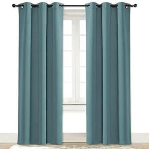 NICETOWN Greyish Blue Blackout Room Darkening Drapery Window Treatment Thermal Insulated Solid Grommet Curtain/Drape for Hall Home Decor (Single Panel, 42 x 84-inch)