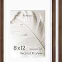 Fun Memories 8x12 Picture Frame - Natural Solid Walnut Wood Frame 8x12 Matted to 6x8 Photos - Walnut Picture Frame with Tempered Glass, Wall Hook Hanging Hardware Included