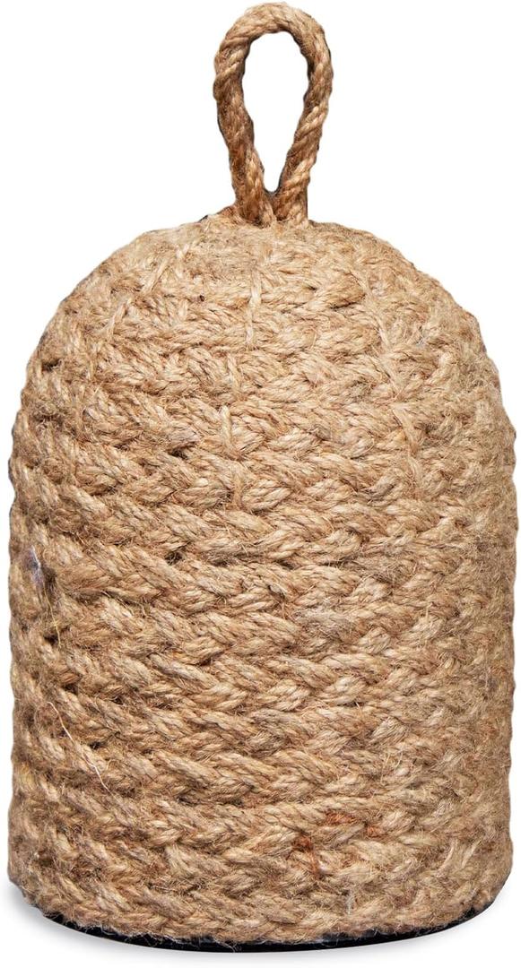 PEMAR Handwoven Jute Door Stopper with Handle  Weighted Door Stop for Indoor Use, Floor-Friendly Felt Base, Subtle Handcrafted Home Accent (5.1''D x 7.5''H, 5.2lb)