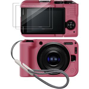 Silicone Case for Canon EOS R50 V Digital Camera with 2PCS Screen Protector and Lanyard Canon EOS R50 V case -red