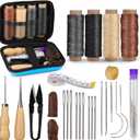 MORFEN Leather Sewing Kit, Leather Stitching Kit with Sewing Awl, Needles, Waxed Thread, Upholstery Repair Kit, Heavy Duty Sewing Tools for Hand Stitching Car Seats, Sofa, Carpets, Shoes, DIY Craft (Multicolor (Standard Kit))