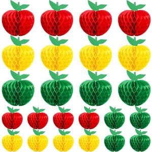 AmazingSpark 24 Pcs Large and Small Apple Honeycomb Hanging Decorations Apple Shaped Tissue Paper Rosh Hashanah Decorations Back to School Decor Table Centerpieces Party Supplies