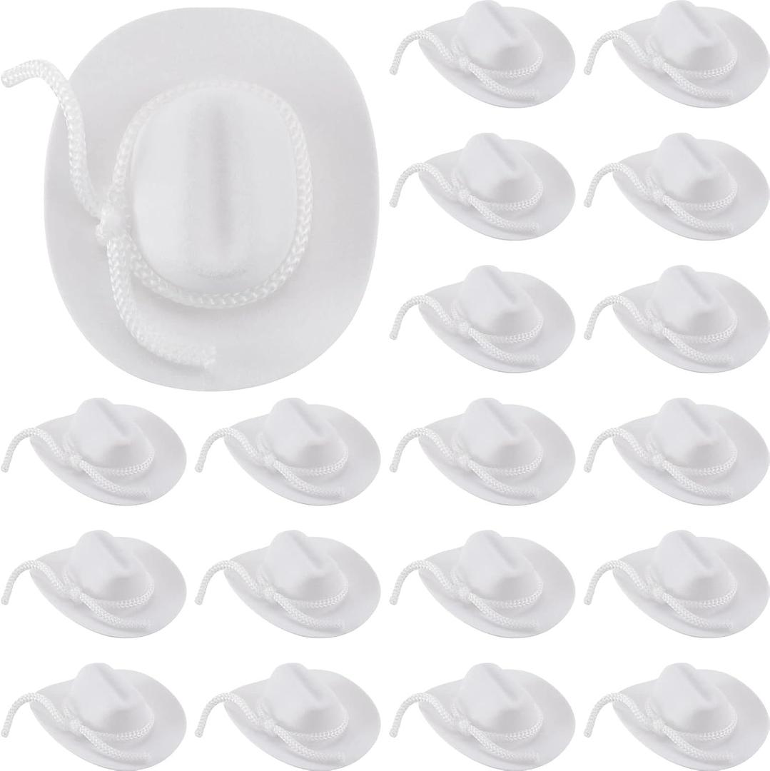 Hercicy 24 Pcs Mini Cowboy Hat for Crafts Doll Decor Cowgirl Hats 2 Inch Miniature Western Caps for Party (White)