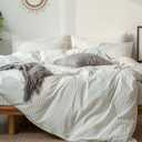 MooMee Striped Duvet Cover Set 100% Washed Cotton Linen Like Textured Breathable Durable Soft Comfy (White Dark Grey Wide Stripes, Oversized Full 82"x86")
