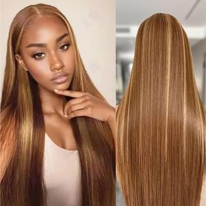 26 Inch Highlight Ombre Lace Front Wig Human Hair 13x4 Honey Blonde Lace Front Wigs Human Hair 180% Density Straight 4/27 Wigs Natural Hairline HD Transparent Glueless Lace Frontal Wigs