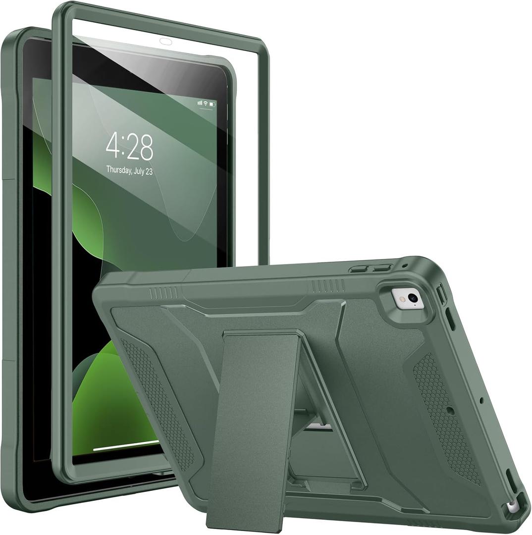Soke Case for iPad 6th/5th Generation 9.7 Inch 2018/2017,with Built-in Screen Protector and Kickstand, Rugged Full-Body Heavy Duty Protective Cover for Apple iPad Air 2 /Pro 9.7 - Calke Green