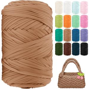 T Shirt Yarn 130 Yards Beginner Crochet Tshirt Yarn 400g Elastic Fabric Thick T-Shirt Yarns for Crocheting, Knitting Bags, Baskets, Rugs, Coasters, DIY Crafts, Home Decor (Khaki)