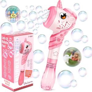 Unicorn Automatic Bubble Wand Solution for Toddler Kid Princess Toy Age 1 2 3 4 5 6 7 8 1yr Year Old Little Girl Gift Machine Outdoor Juegos Juguetes Burbujas Nias Christmas Pink