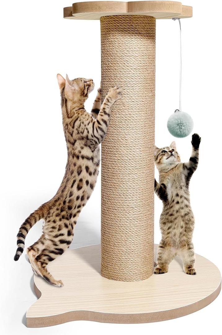 18 Tall Cat Tree for Kittens, Jute Scratching Post with Hanging Ball for Kitten & Adult Cats, Small Cat Tower with Toys, Cat Activity Tree Indoor (wood-new)