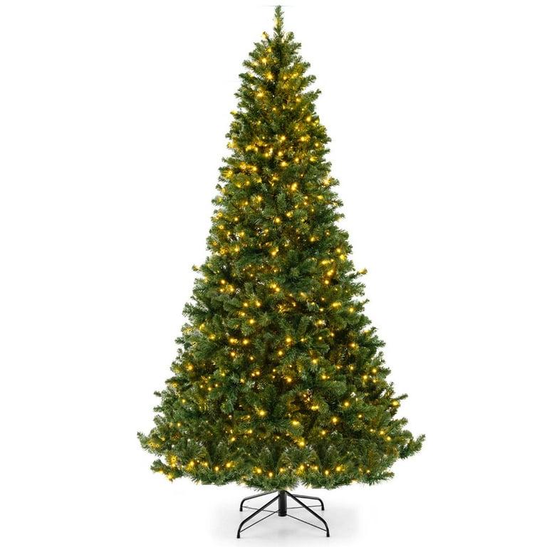 8 FT Artificial Xmas Tree with 1498 PVC Branch Tips 880 Warm White LED Lights