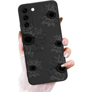 OOK Floral Case for Samsung Galaxy S22 Case, Cute Sunflower Floral Blooms Design Soft TPU Shockproof Protective for Women Girls Phone Cover - Black Flower