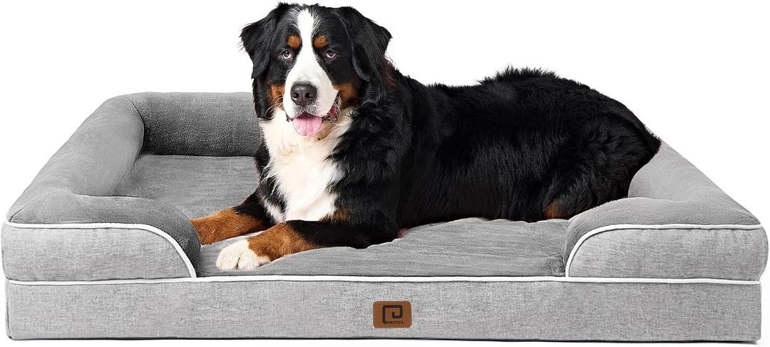 EHEYCIGA Orthopedic XL Dog Beds, Waterproof Memory Foam Dog Bed for Extra Large Dogs, Non-Slip Bottom and Egg-Crate Foam Big Pet Couch Bed with Washable Removable Cover, Grey (48.0"L x 35.0"W x 8"Th)