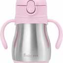 Bakpoco Stainless Steel Sippy Straw Cup for Toddlers 1-3 Years Old, Insulated Toddler Water Bottle Baby Training Tumbler with Handles, 8oz Kids Straw Cups for Travel, Daycare & At Home, Pink