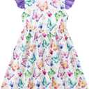 ALISISTER 2-7T Toddler Girl V Neck Dresses Summer Flutter Sleeve One-piece Frock (3-4T, A1 Purple)