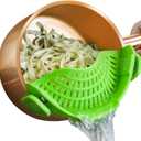 Clip On Strainer Silicone Pots and Pans, AUOON Pasta Strainer Clip on Food Strainer for Meat Vegetables Fruit Silicone Kitchen Colander, Green