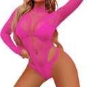 Sexy Lingerie for Women Naughty Fishnet Lingerie Set Bodysuit Outfits Teddy Sheer Mesh Erotic (One Size, Hot Pink)