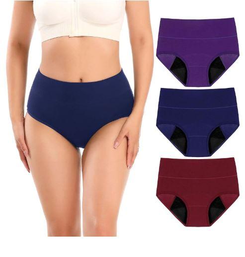 Molasus Incontinence Underwear for Women High Absorbency Period Leakproof Cotton Underwear Heavy Flow Menstrual Protective Panties Bladder Control Briefs 3 Pack, Multicolor, XLarge
