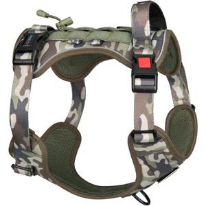PHOEPET No Pull Tactical Dog Harness,Service Dog Vest with Molle & Loop Panels,Easy Control with Handle for Large Dogs(Army Green,L)