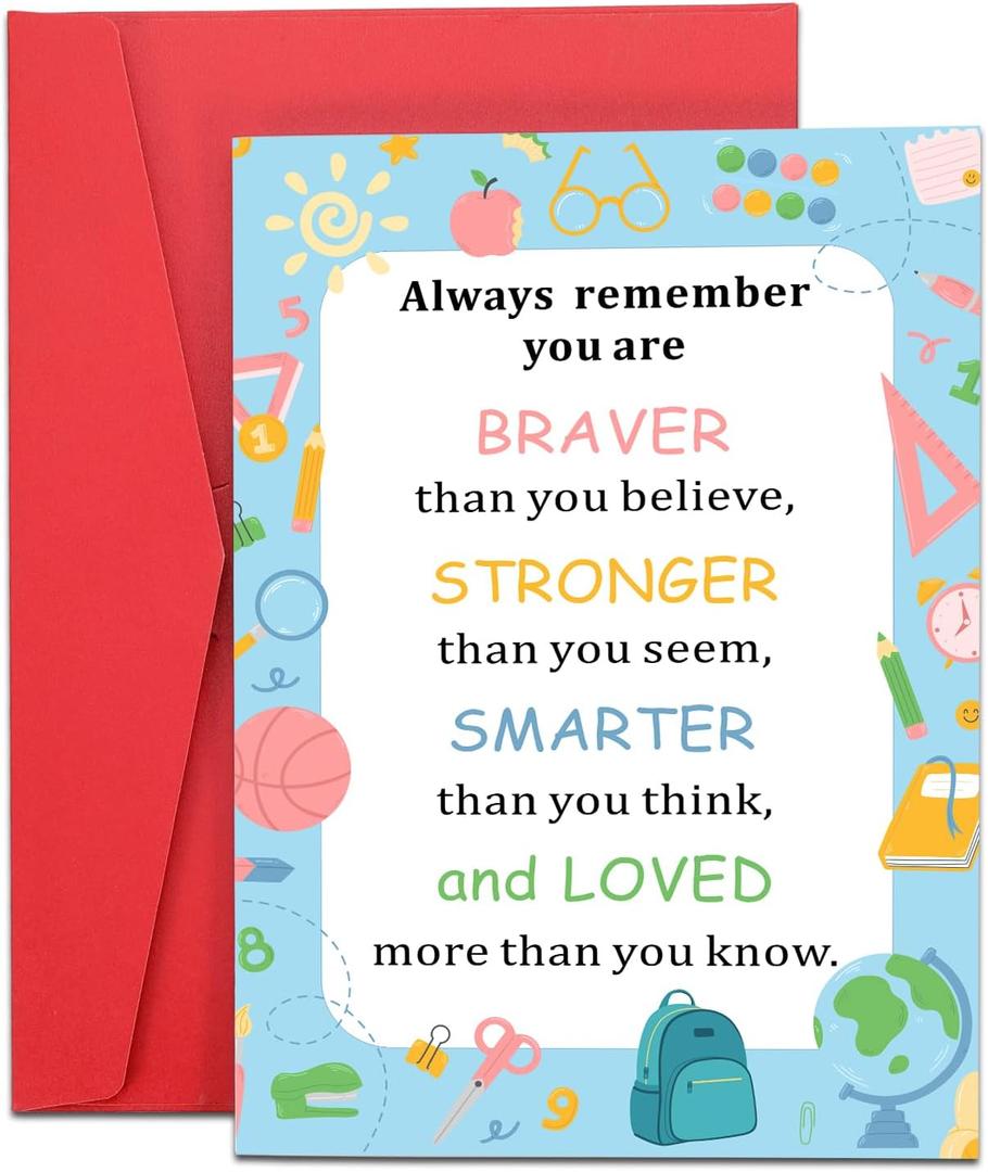 FANICE EOS Back to School Cards for Boys Girls First Day of School Supplies for Son Daughter Students Inspirational Gifts for Kids Kindergarten Preschool College