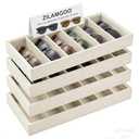 ZILAMGOO 4 Pcs Velvet Glasses Storage Trays – 6-Grid Sunglasses Holder Drawer – Stackable Eyewear Display Organizer for Women, Beige