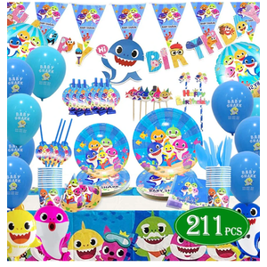 Shark Baby Party Supplies theme Set 211Pcs – Habbipet Sharks Ocean Themed Birthday Parties Decorations Includes Disposable Tableware Kit - Serves 16 Guest (Pack of 2)