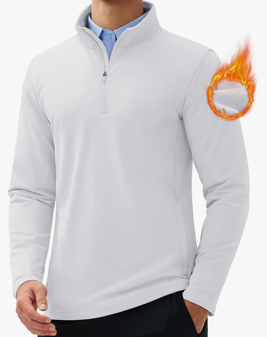 MAGCOMSEN Quarter Zip Pullover Men 1/4 Zip Golf Jacket Fleece Lined Water Resistant Sweatshirt 2 Zipper Pockets Winter