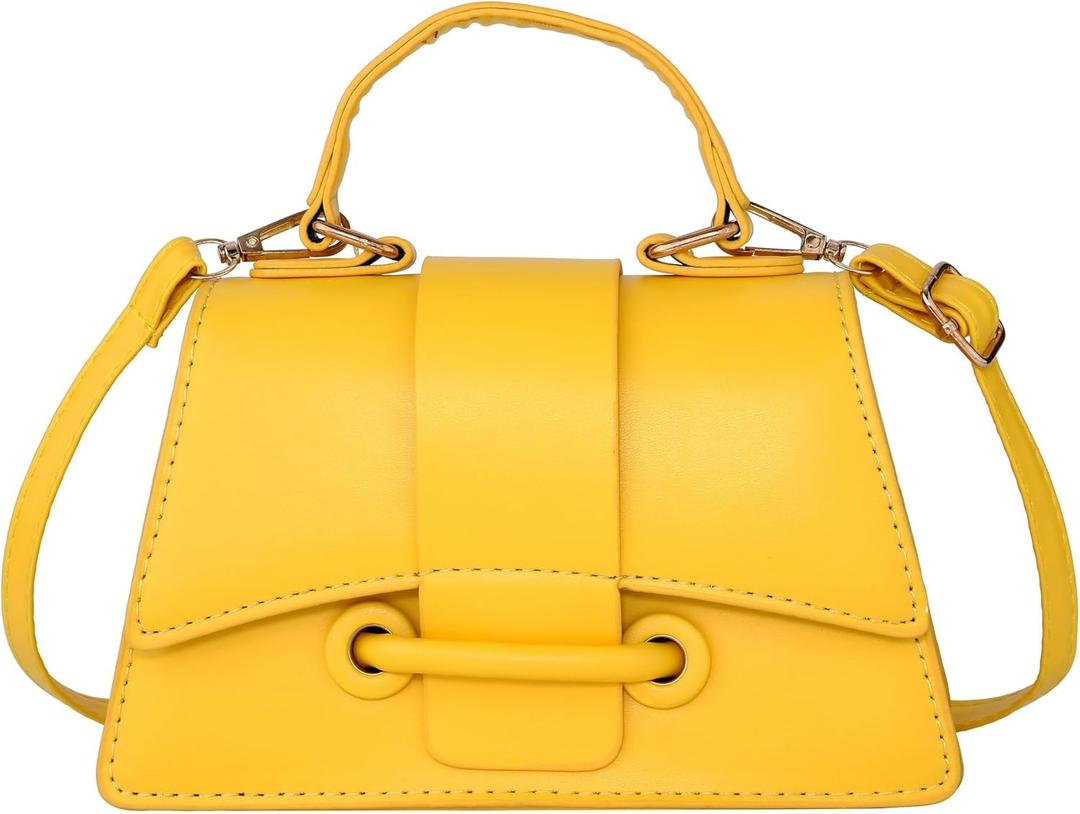 Ayliss Micro Mini Crossbody Handbag Women's Purse Clutch Cute Mini Trendy Bag Top Handle PU Leather Shoulder Bag (Yellow #2-1)