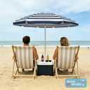 AMMSUN 6.5ft Portable Beach Umbrella for Sand with air vent Tilt Pole, Carry Bag UV 50+ Protection Outdoor Umbrellas Windproof for Patio Garden Beach Pool Backyard Navy Stripe