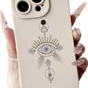Boho Evil Eye Phone Case with Celestial Moon Star Design Soft TPU Shockproof Cover Anti-Slip Matte Aesthetic Cream White Case for iPhone 16 Pro