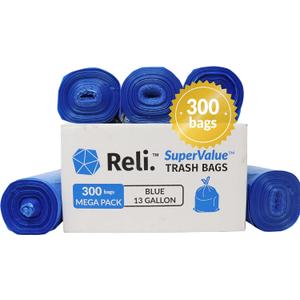 Reli. SuperValue 13 Gallon Recycling Bags | 300 Count | Tall Kitchen | Blue Trash Bags