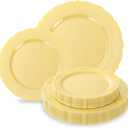 Tinybee 60PCS Yellow Plastic Plates - Heavy Duty Yellow Disposable Plates, Elegant Plastic Plates for Baby Shower, Wedding and Party Including 30 Dinner Plates 10 '' & 30 Dessert Plates 7.5 ''