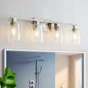 4 Light Bathroom Light Fixtures, Brushed Nickel Modern Bathroom Vanity Light with Clear Glass Shade, Bathroom Lighting Fixtures Over Mirror, Vanity Lights for Bathroom Mirror