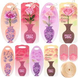 Gueevin 24 Set/48 Pack Mother's Day Flower Bouquet Gift Boxes Single Rose Carnation Floral Cards Sleeve Gift Packaging with Tags 4 Styles Flower Insert Card Holder for Mother's Day Floral Arrangements