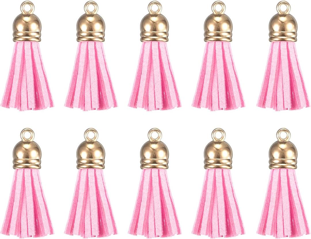 HARFINGTON 200Pcs Leather Tassel Keychain Charm Bulk with Cap for Pendant Bracelet Jewelry Making DIY Craft Decoration(1.46 Inch), Pink