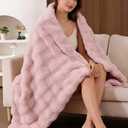 Faux Fur Throw Blanket, 50x60 Inch Bubble Textured Plush Couch Bed Throw, Ultra Soft Cozy Decorative Blanket, Machine Washable for Home Decor, Light Pink