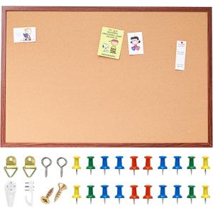 24x36 inch Walnut Color Framed Cork Board - Stylish Home Decor, Versatile Pinning Surface, Includes Hanging Kit