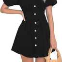 KDF Summer Denim Dress for Women Puff Sleeve Slim Fit Jean Dresses for Women 2025 Casual (Medium, Black)