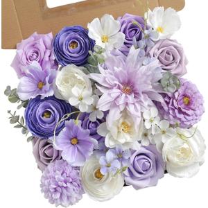 YYHUAWU Artificial Flowers Combo Set Purple Fake Flower Leaf Box with Stems for DIY Wedding Bouquets Centerpieces Flower Arrangements Decorations Baby Shower Party Home Decorations
